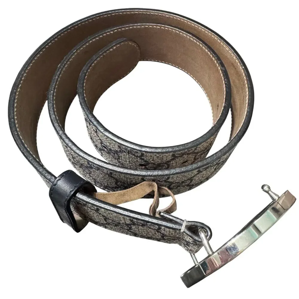 Gucci Beige Monogram Belt with Silver Double G Buckle